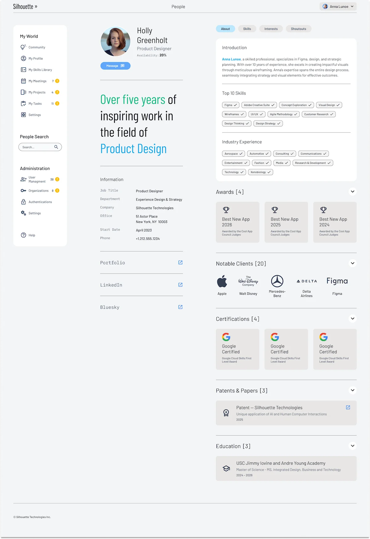 Silhouette people platform showing a profile page
